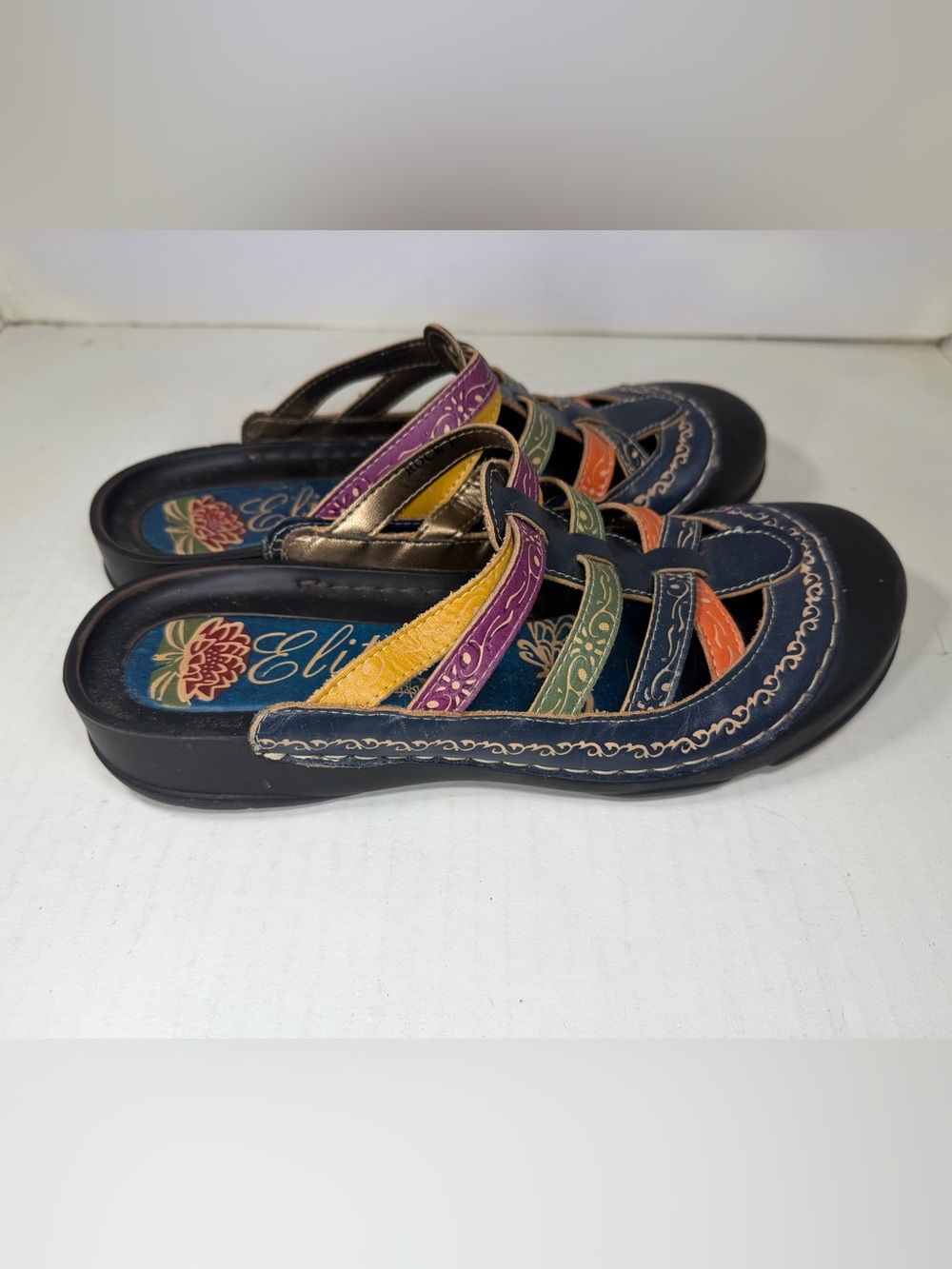Elite by Corky's "Rock" multicolor leather slip-on clog mules EU Size 41 women’s